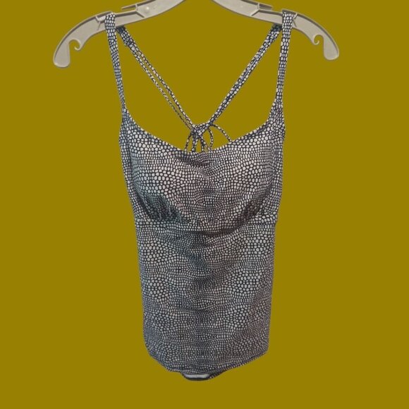 Island Escape Reeves Printed Palissades Strappy Back Tankini Top blk/wht Size 8 - Picture 3 of 9